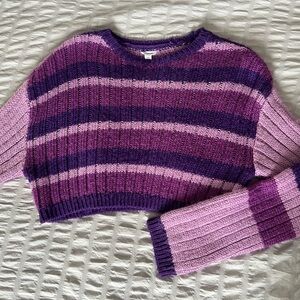 Purple Striped Cropped Sweater